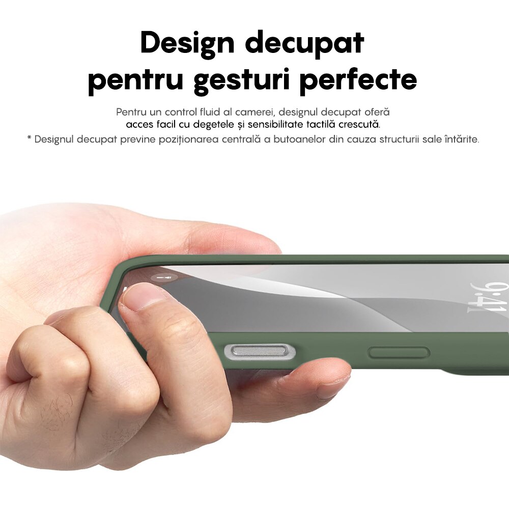 Husa CASEY STUDIOS™ compatibila cu iPhone 16 Pro Max, Soft Silicone Premium, Microfibra in Interior, Webster Green, Ultra Slim, pentru Incarcare Wireless, Margini Ridicate de Protectia Ecranului si a Camerelor