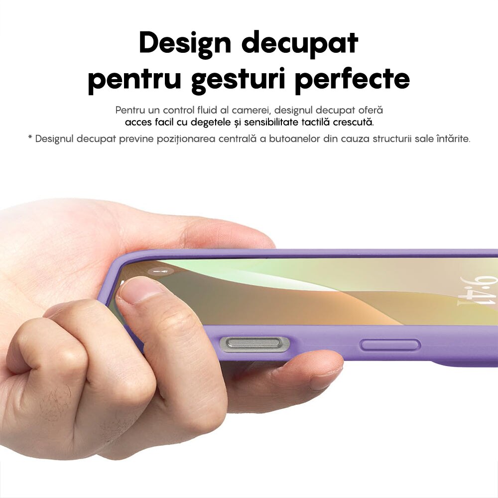 Husa CASEY STUDIOS™ compatibila cu iPhone 16, Soft Silicone Premium, Microfibra in Interior, Light Lilac, de Protectie, Ultra Slim, pentru Incarcare Wireless, Margini Ridicate de Protectia Ecranului si a Camerelor