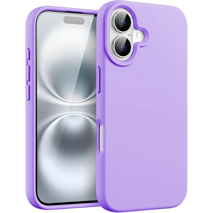 Husa CASEY STUDIOS™ compatibila cu iPhone 16 Plus, Soft Silicone Premium, Microfibra in Interior, Light Lilac, de Protectie, Ultra Slim, pentru Incarcare Wireless, Margini Ridicate de Protectia Ecranului si a Camerelor