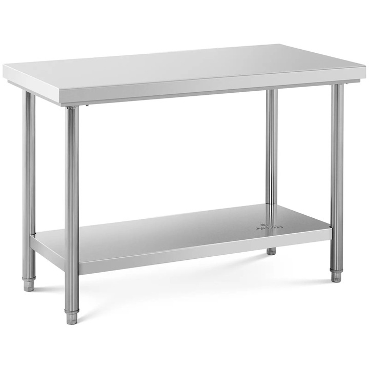 Masa de lucru din inox, Royal Catering, 120x60cm, 137kg capacitate, 2 polite