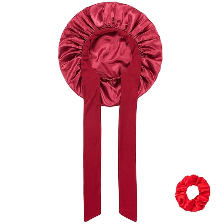 Boneta satinata pentru dormit, cu 1 elastic de par, Antistatic, rosu