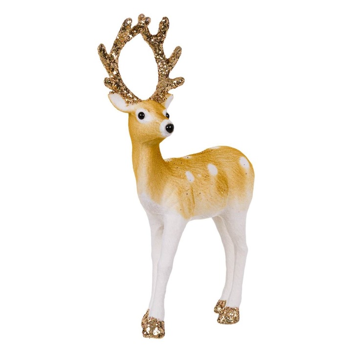 Decoratiune Craciun, Cerb Catifelat, Detalii Glitter, Bej, 33cm