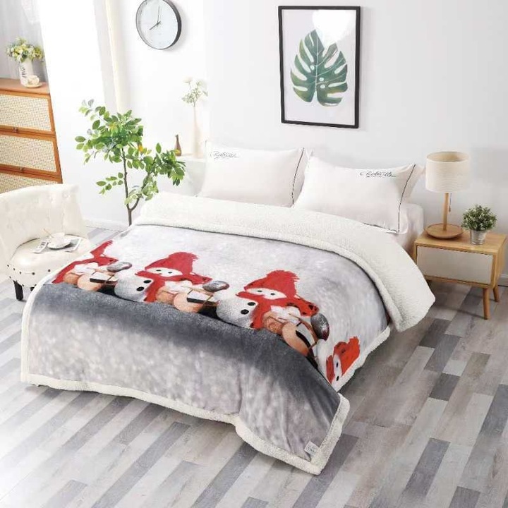 Patura Imblanita, Imprimeu Festiv Craciun, Snowman, 200x230cm, Multicolor