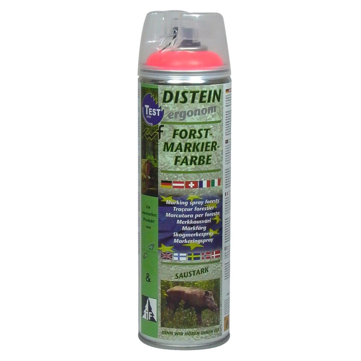 Vopsea spray pentru marcaje forestiere DISTEIN, 500ml, rosu fluorescent