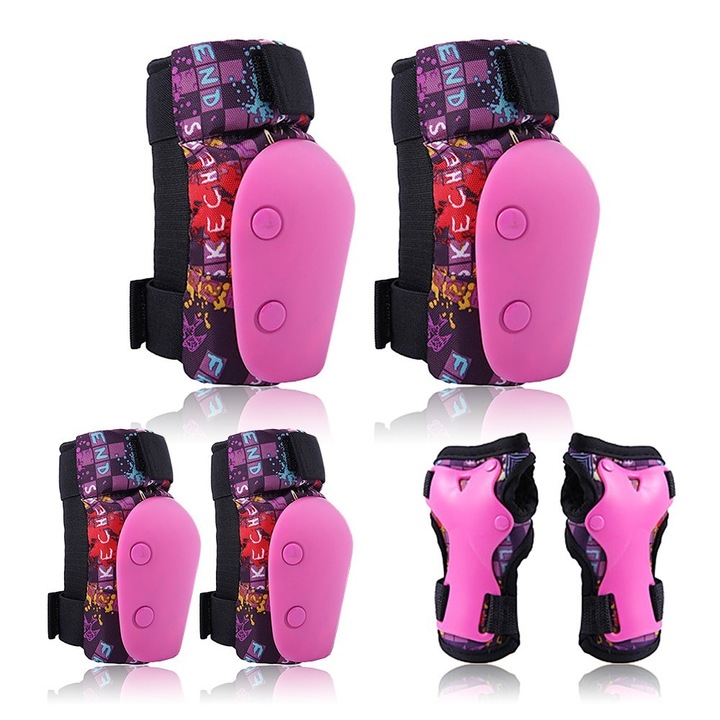 Set protectie sportiva pentru copii, Uudeals®, 6 piese, roz, marimea S (3-7 ani)