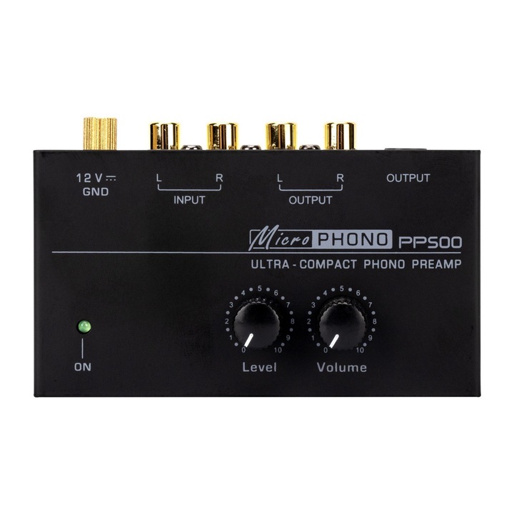 Preamplificator Phono, Uudeals®, ultra-compact, metal, negru, 10.3x5.7x3cm, set cu adaptor de alimentare