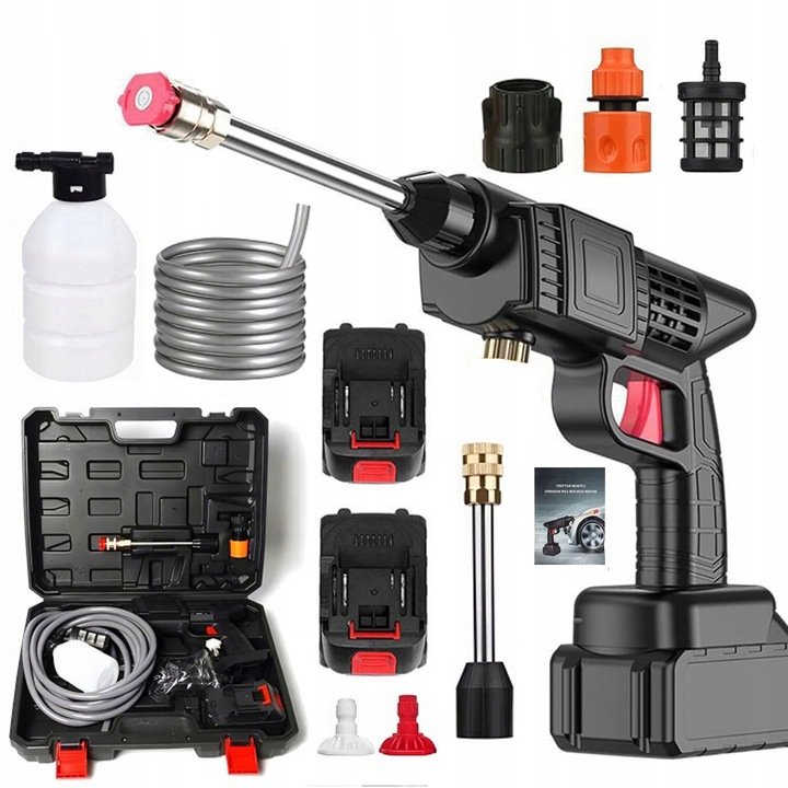 Aparat de spalat cu presiune Bedee, 1500W, 10000mAh, negru, set cu 2 baterii, furtun 5m