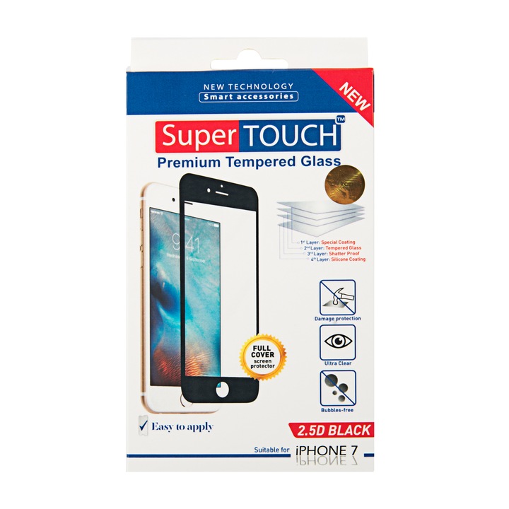Tempered Glass Super Touch védőfólia iPhone 7 / iPhone 8, Fekete