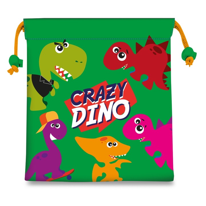 Sac pentru pranz, Crazy Dino, 22x24 cm Verde