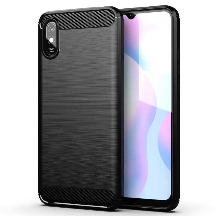 Xiaomi Redmi 9A / Redmi 9AT burkolat, karbon, ütésbiztos, U165, fekete