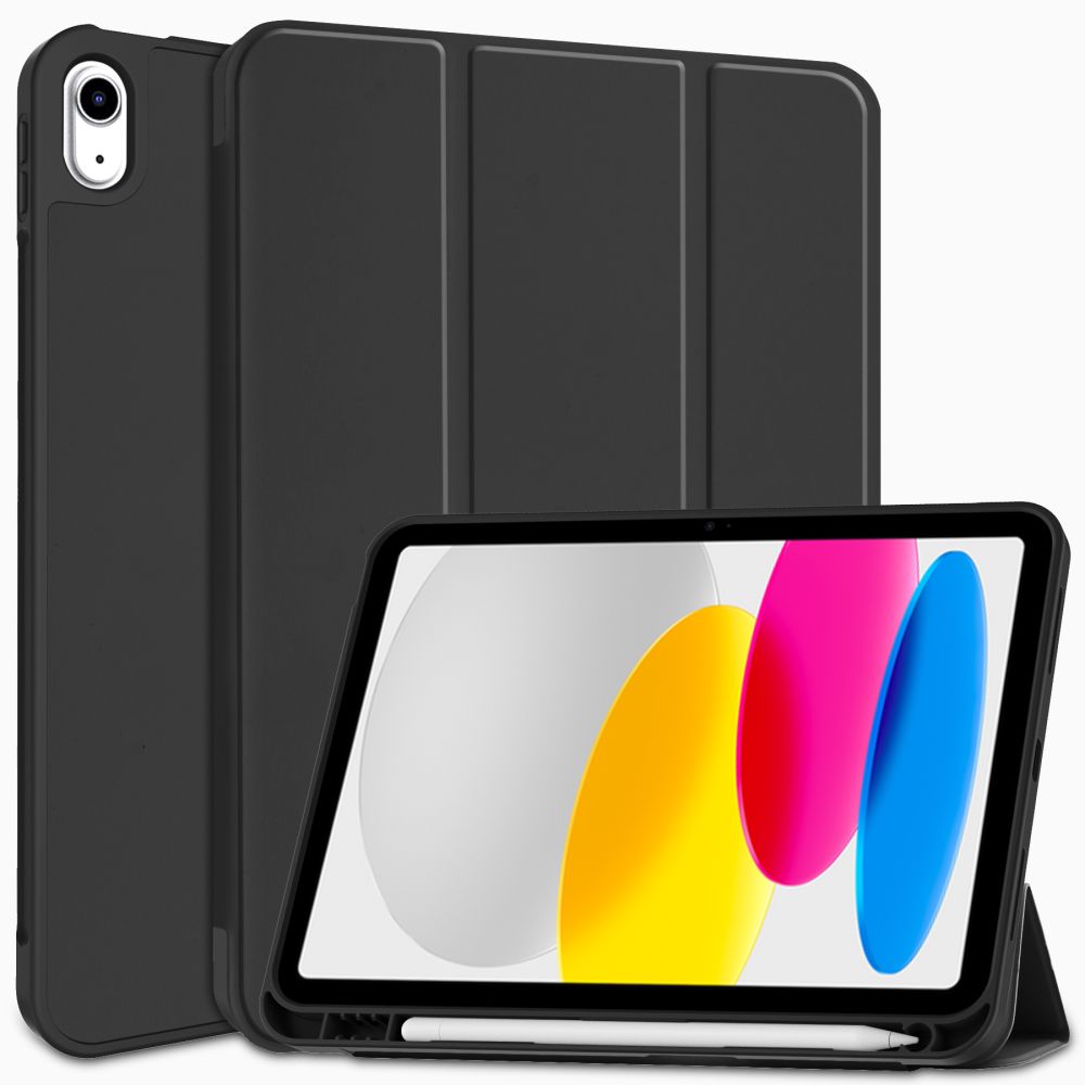 Husă inteligentă neagră, compatibilă cu tableta iPad 2025 de 11 inchi (iPad 11), cu suport pentru creion