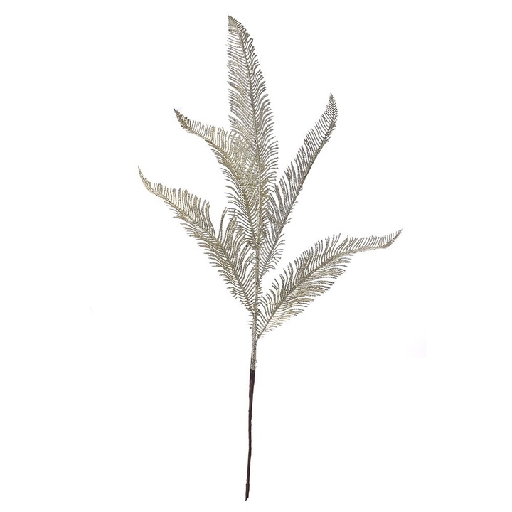 Decoratiune brad crenguta cu 5 frunze de feriga, culoare champagne, inaltime 91 cm