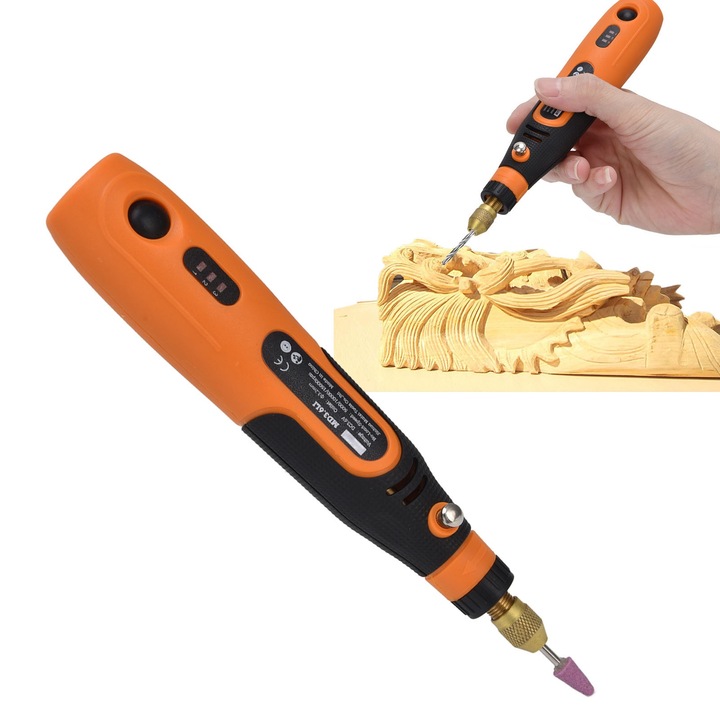 Forgó szerszámkészlet és 31 tartozék, USB tápellátás, 3,6 V, kompakt, gravírozáshoz és szobrászathoz, narancssárga/fekete