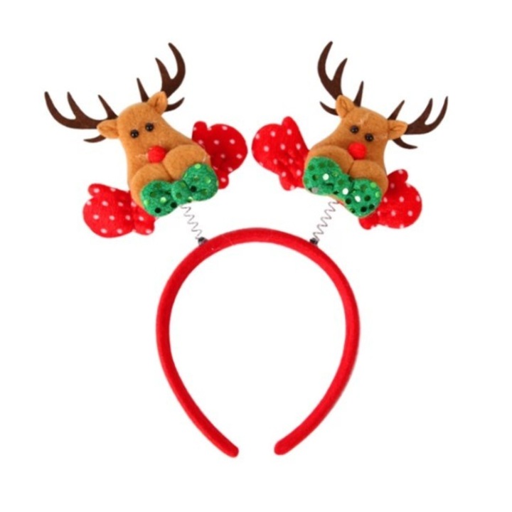 Декоративен венец, Cyrax, Коледна тема, 12 x 25 см, Модел на елени с рога, Универсален размер, Червен/Кафяв
