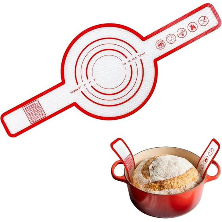 Силиконова подложка за печене, VALA® Advantage, устойчива на висока температура, лесна за почистване, градации, 53x21 см, бяло с червено