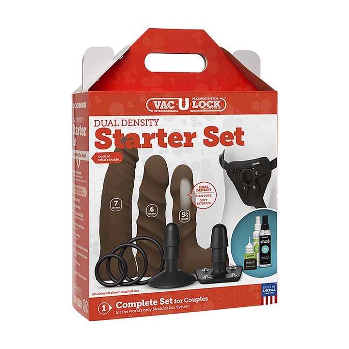 Set de jucarii sexuale Doc Johnson, Vac-U-Lock, strap-on cu 3 atasamente, inele si dopuri anale