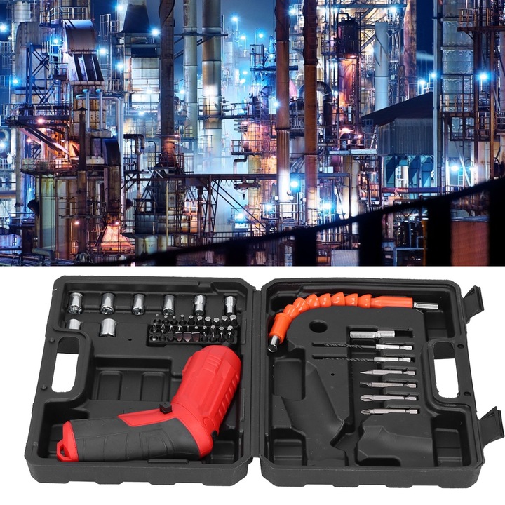 47 részes mini elektromos csavarhúzó készlet. Akkumulátoros fúró hordozható szerszám javításhoz műanyag dobozban