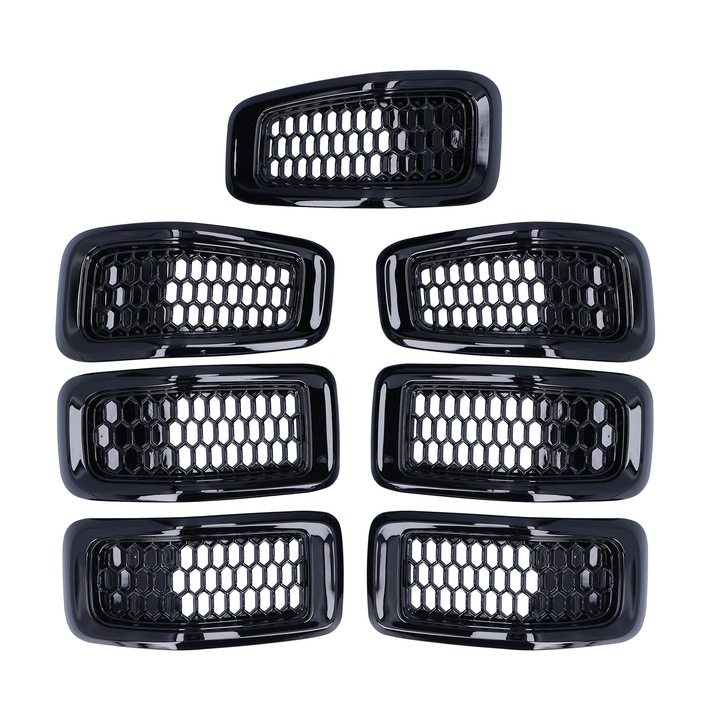 Set 7 insertii grila fata Bizaical, pentru Jeep Cherokee 2014-2018, ABS, rezistent la coroziune, usor de instalat