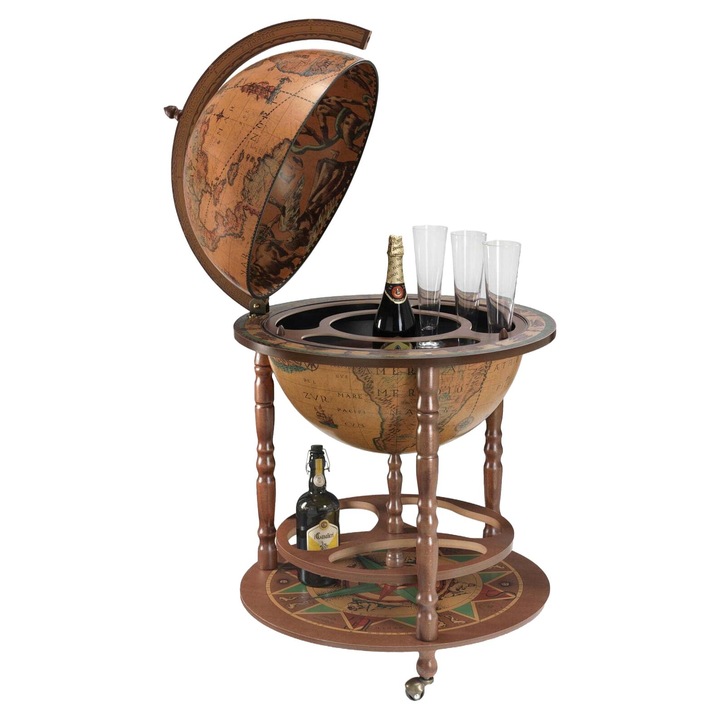 Поставка за бутилка и стъкло Zoffoli Calipso, дърво, декоративна, кафява, диаметър 50см