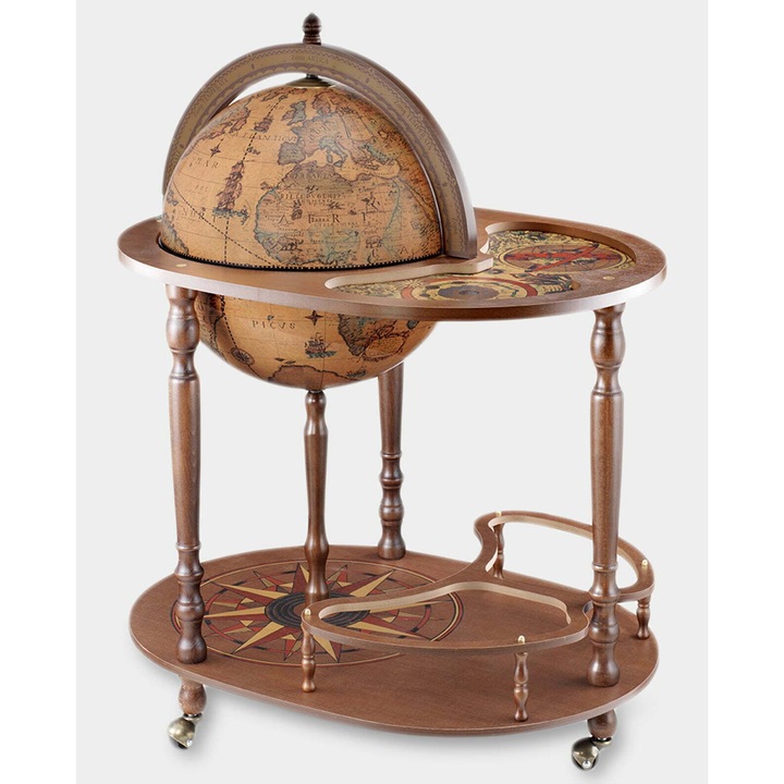 Поставка за напитки, дърво, глобус, с допълнителен плот, кафява, 40x40x90см