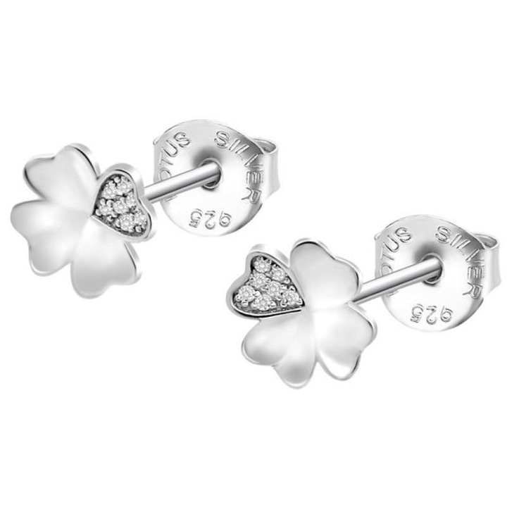 Cercei LOTUS SILVER, patru foi, argint, cu zirconii, 925/1000