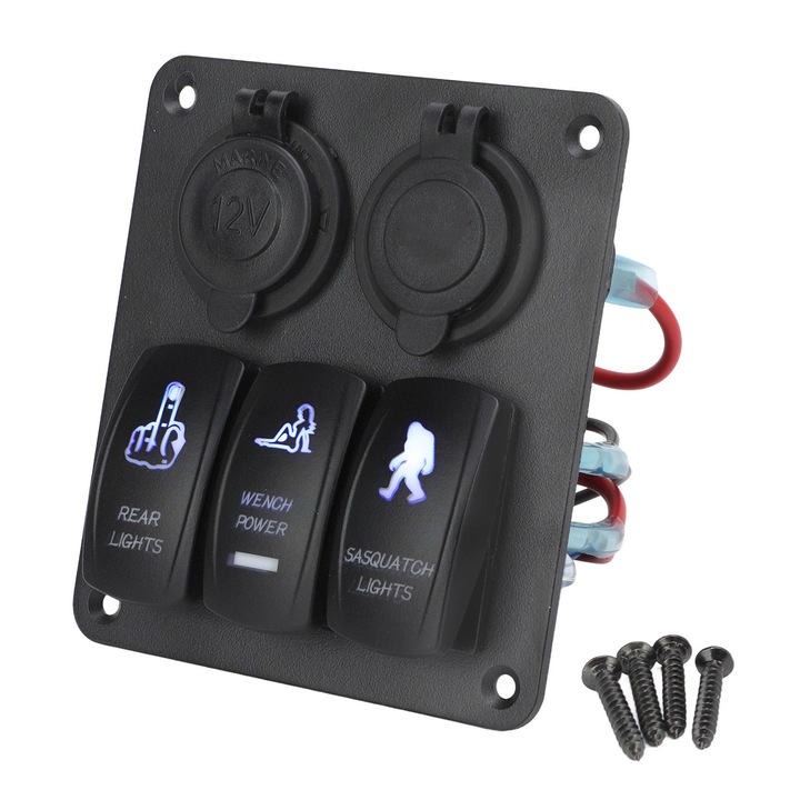 3-as kapcsolótáblás billenőkapcsoló, Jormftte, 12V-24V, 2 USB port, szivargyújtó aljzat, járművekhez