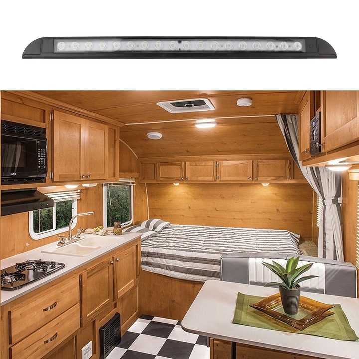 LED belső világítás sáv érintőkapcsolóval 12V 6W 6000K 1000LM Univerzális lámpacsík lakóautókhoz, lakókocsikhoz, fekete