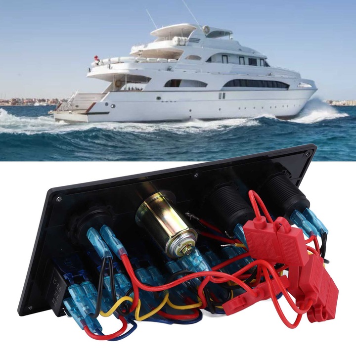 8 gangos billenőkapcsoló panel, Jormftte, ABS, IP65 vízálló, fekete, 12-24V járművekhez