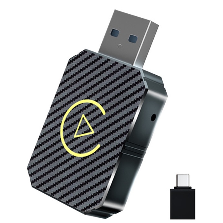 Adaptor Wireless Carplay si Android Auto, interfata USB, 4*2.8cm, LEIISVK, negru