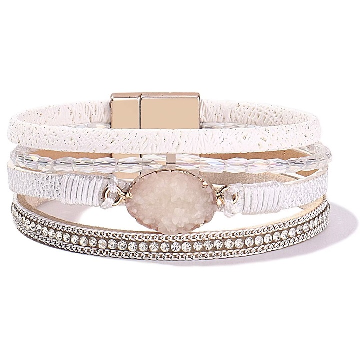 Bratara dama din piele naturala cu pietre colorate, inchidere magnetica, 19.5x2.3cm