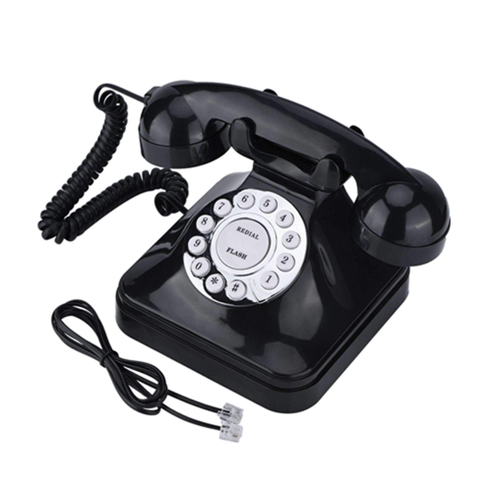 Telefon cu fir retro, Mmgoqqt, Plastic, 15 x 15 x 15 cm, Negru