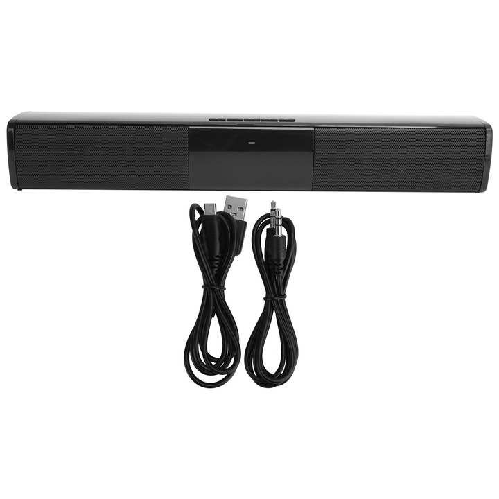 Саундбар, Mmgoqqt, пластмаса, Bluetooth, субуфер, 2 x 5W, 360 градуса звук, 2000 mAh, черен