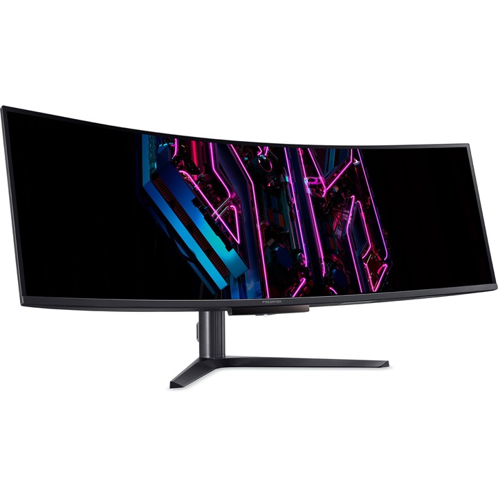 Монитор 49'' Acer Predator X49Xbmipphuzx, OLED, 5120 x 1440, 1 x Audio Out, 2 x DisplayPort 1.4, 2 x USB 3.2 Downstream, 2 x USB Type-B Upstream, 1 x HDMI 2.1, 1 x USB Type-C захранващ порт, Вградени високоговорители 2 x 5W