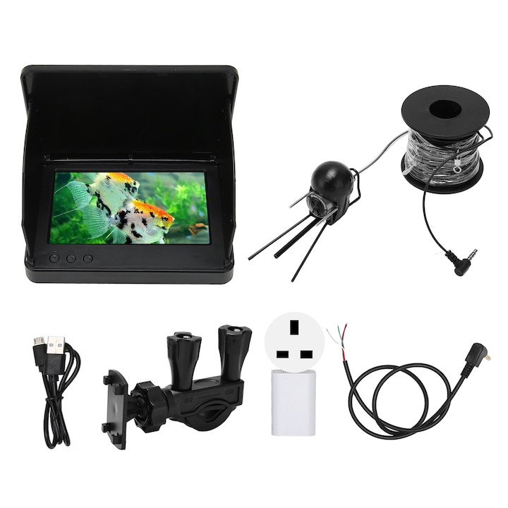 Camera de pescuit 5in Jormftte, IP68 waterproof, noapte, 195 grade, 10000mAh, 5 inch