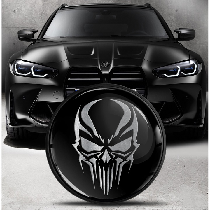 SkinoEu embléma 82 mm-es BMW-kompatibilis első motorháztető farok csomagtartó koponya fekete/ezüst EO 6