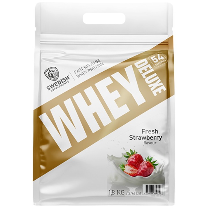 Хранителна добавка SWEDISH Supplements Whey Protein Deluxe, Ягода, 1800 грама
