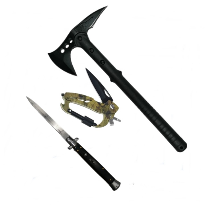 Комплект, включващ ловна брадва, многофункционална карабина, ловен нож, IdeallStore, стомана
