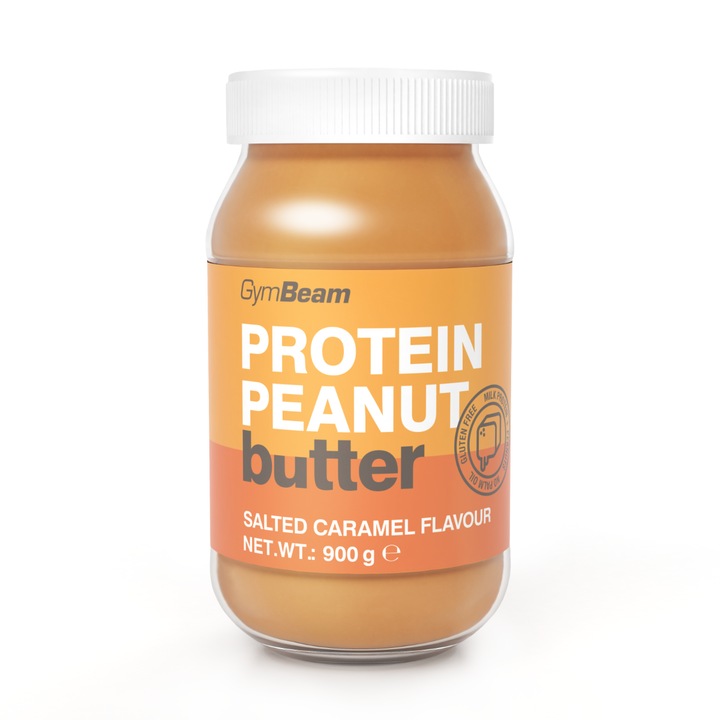 Unt de arahide proteic, GymBeam, 900 g, caramel sarat
