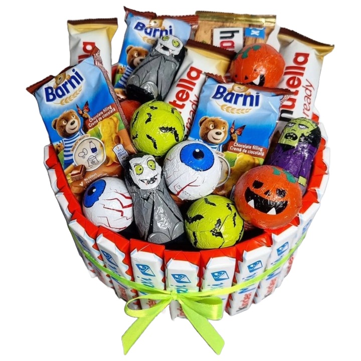 Cosulet cadou diverse sortimente de ciocolata si figurine Halloween si prajiturici ciocolata, 42 de produse