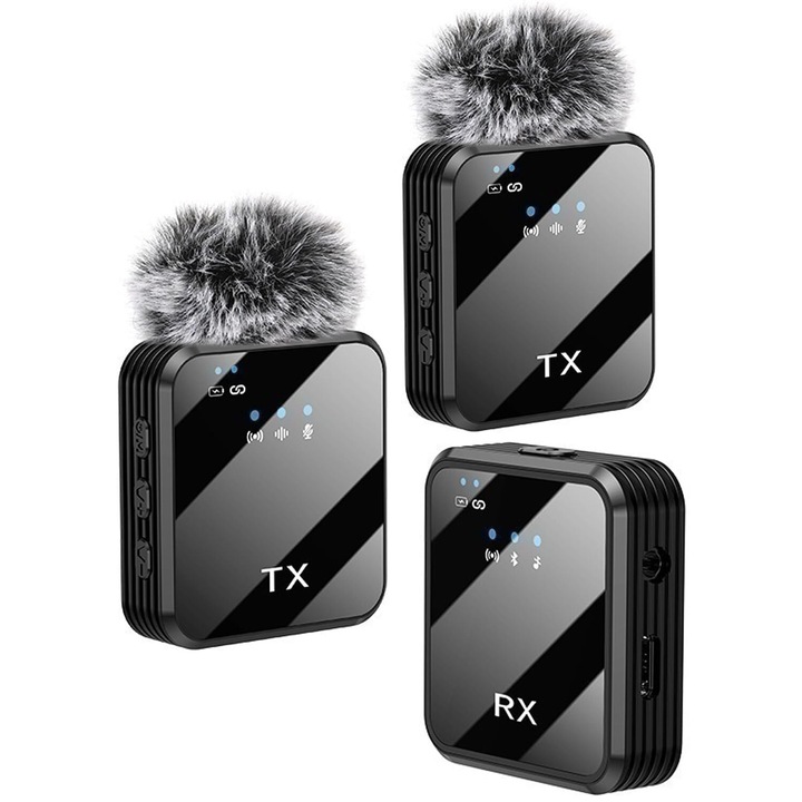 LYCENXI безжичен петличен микрофон, 2,4 GHz, намаляване на шума, черен, преносим мини дизайн