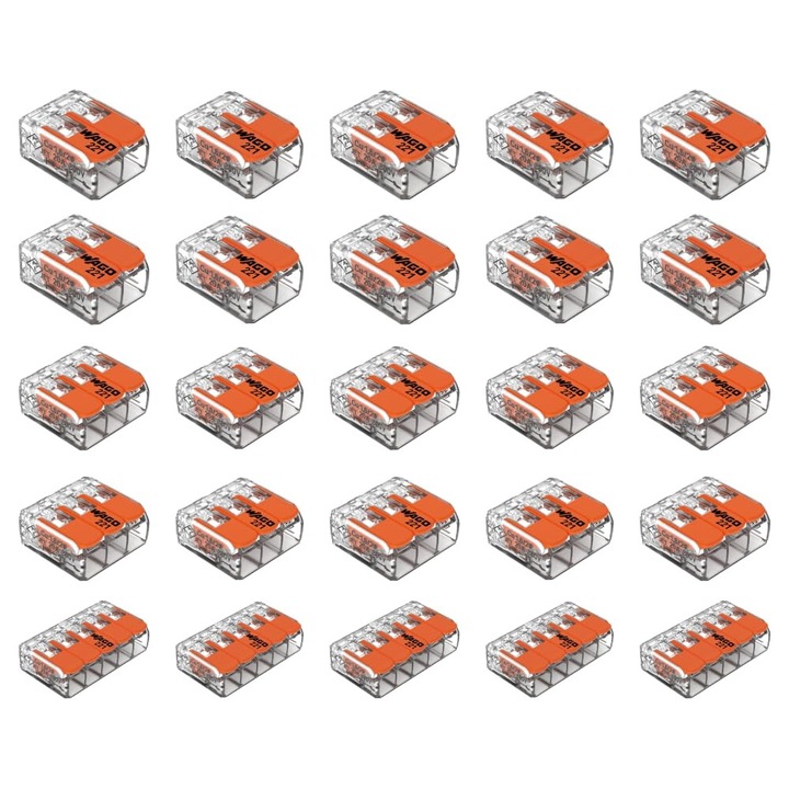 Cleme Wago 221 conectori doza pentru conductori electrici, JENUOS®, 24 bucati, compact, borna cu arc, cablu litat, 2 pini/3 pini/5 pini, Portocaliu