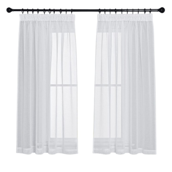 Perdele cu banda rejansa, PONY DANCE, Transparente, din voal, 140 x 137 cm, perfecte pentru ferestre dormitor, living, Set 2 bucati, Alb