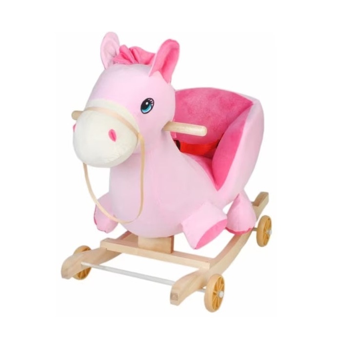 Плюшено столче Кон, Welora, 4 колела, 3а бебета над 10 месеца, Pозово