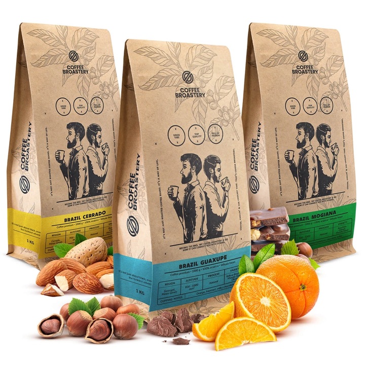 Kávé Szemes Kávébab, Coffee Broastery Brazil Mogiana Brazil Guaxupe Brazil Cerrado, Kávé Frissen Pörkölt Premium, Arabica, 3x1kg