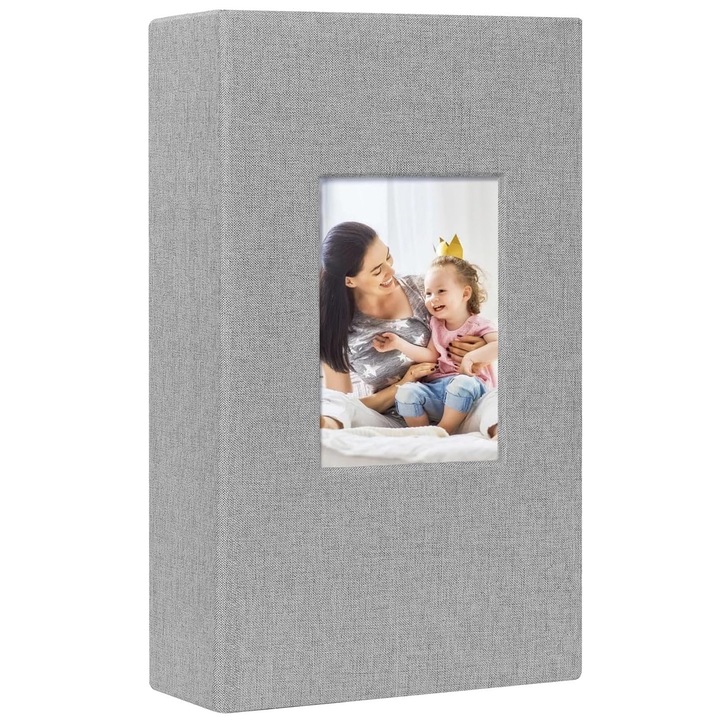 Album foto Classic, SINBINTA, 300 buzunare pentru poze 4x6 inci, Durabile, tip carte, spatiu notite, Reutilizabile, Usor de utilizat, Acest album poate fi folosit ca nunta, familie si bebelus, PVC, Gri