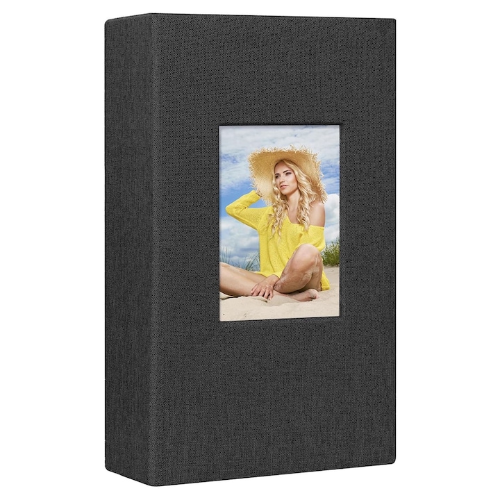 Фотоалбум, SINBINTA, 300 джоба за снимки 4x6 инча, Издръжлив, тип книга, място за бележки, Многократна употреба, Лесен за използване, Този албум може да се използва като сватбен, семеен и бебешки, PVC, Черен