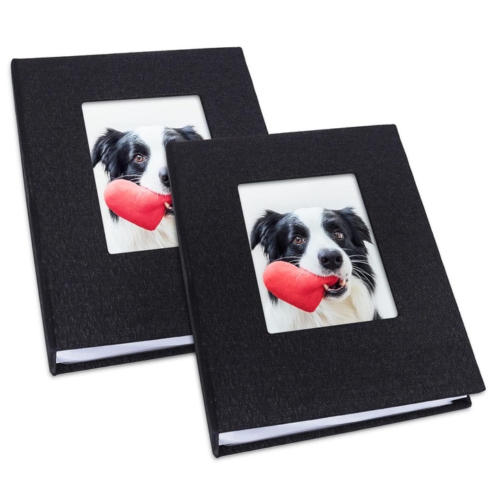 Комплект от 2 класически фотоалбума, SINBINTA, 52 джоба за снимки 4x6 инча X2, Издръжлив, Тип книга, Място за бележки, Многократна употреба, Лесен за използване, Този албум може да се използва като сватбен, семеен и бебешки, PVC, Черен