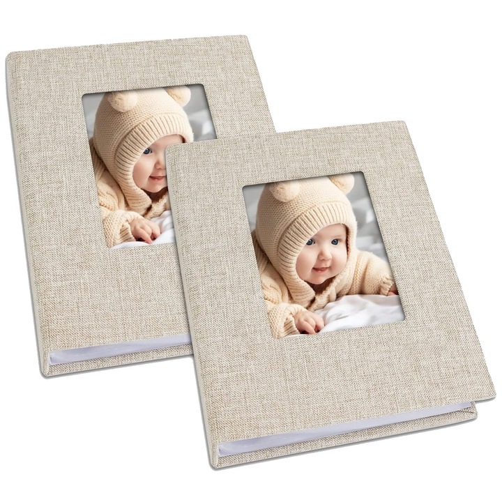 Set 2 Album foto Classic, SINBINTA, 52 buzunare pentru poze 4x6 inci X2, Durabile, Tip carte, Spatiu notite, Reutilizabile, Usor de utilizat, Acest album poate fi folosit ca nunta, familie si bebelus, PVC, Crem