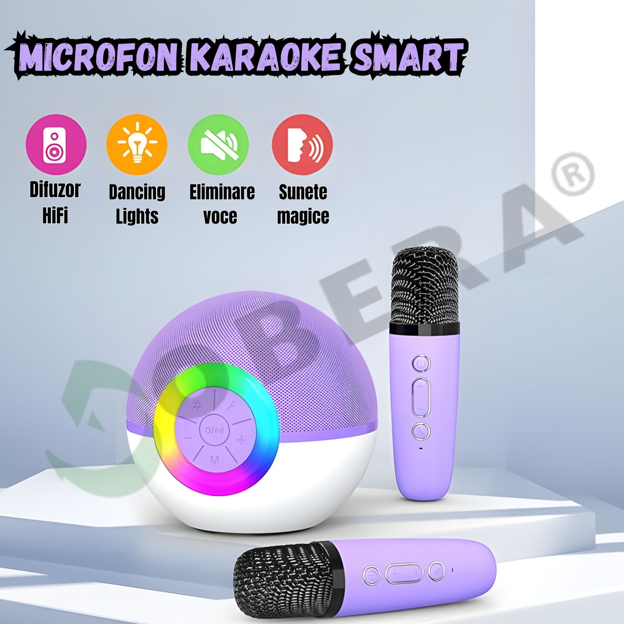 Set Microfoane Karaoke Copii Si Adulti Cu Difuzor Portabil Gobera Efecte Voce Sunet