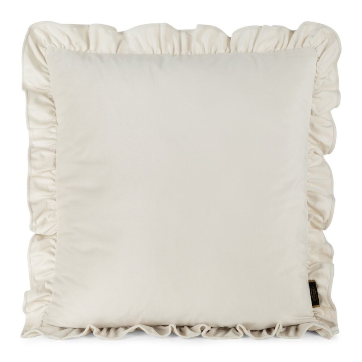 Fata de perna decorativa BRENDA 45x45 Eurofirany catifea crem decorata cu volane